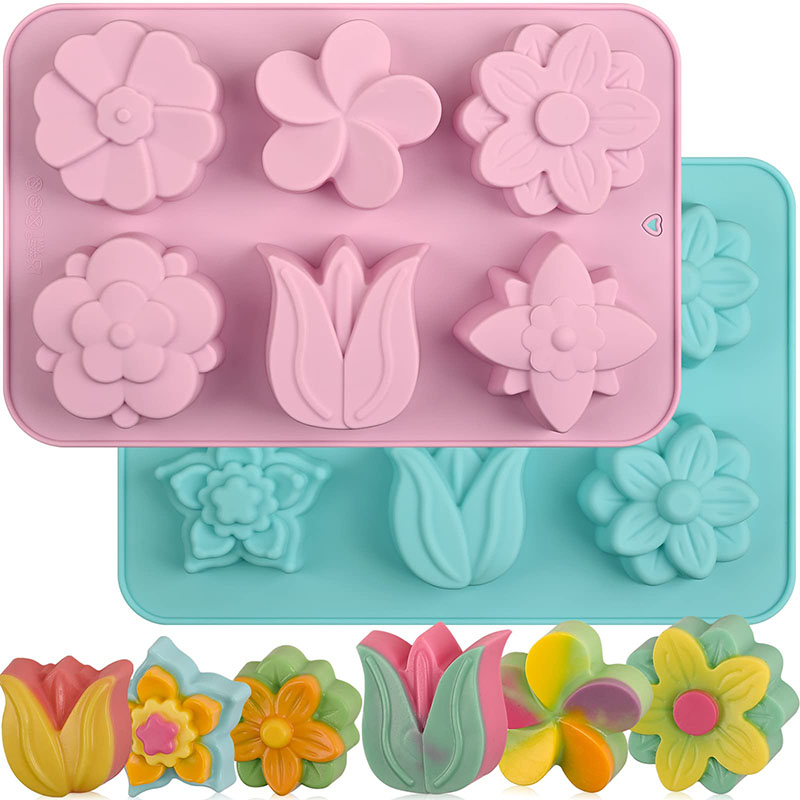 Soap Making Websites - سيليكون زهرة كعكة قوالب 6-تجويف مختلف